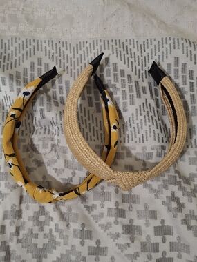 Women’s Yellow Floral and Natural Woven Headband Set